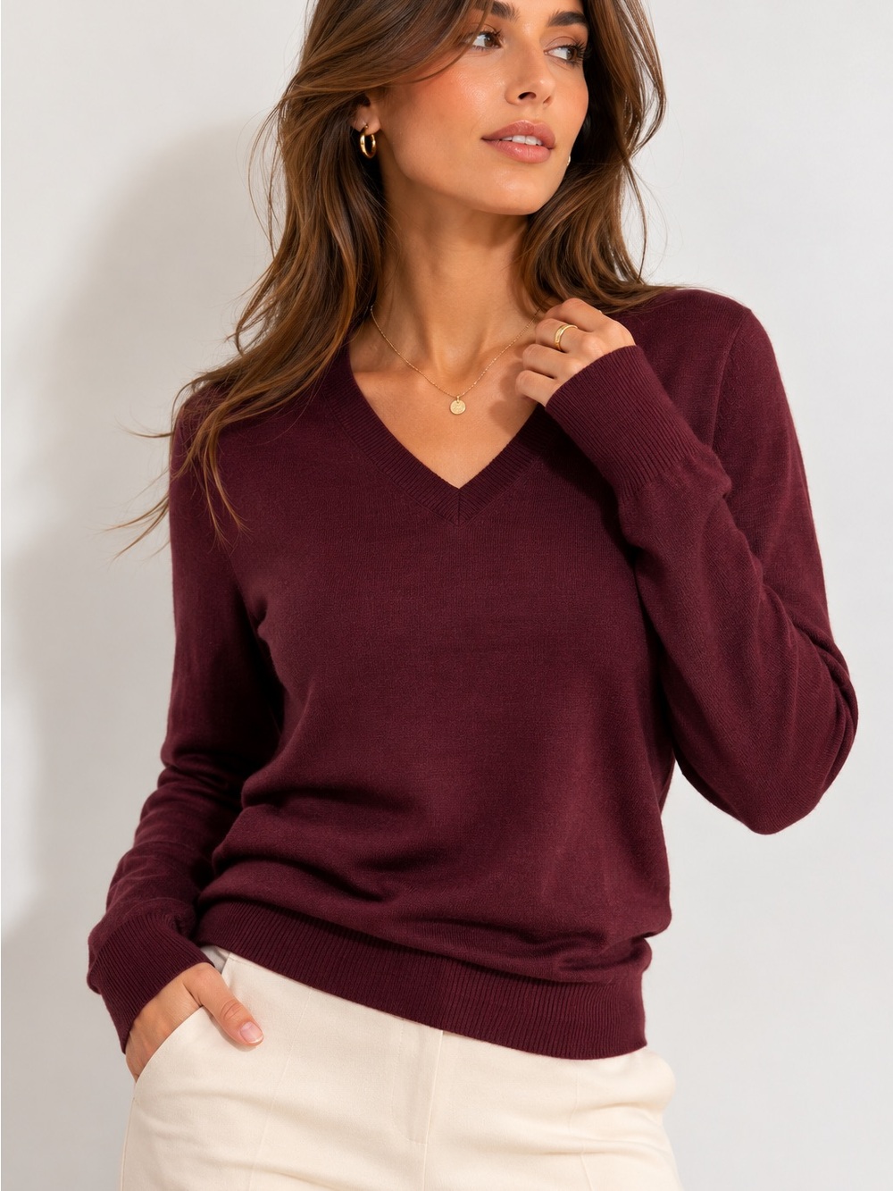 Brooks Brothers Women's V-Neck Sweater in Deep Wine
